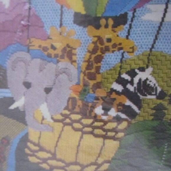 Vintage Needlepoint Kit Animals Hot Air Balloon Paternayan Embroidery Tapestry - Picture 8 of 10